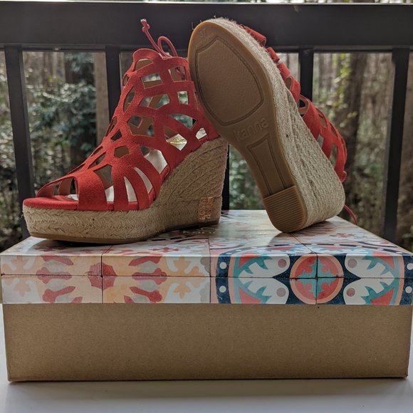 KANNA Cortina Espadrilles in Red Suede Leather Platform Wedge Size US 7 EU 37 - Picture 4 of 8